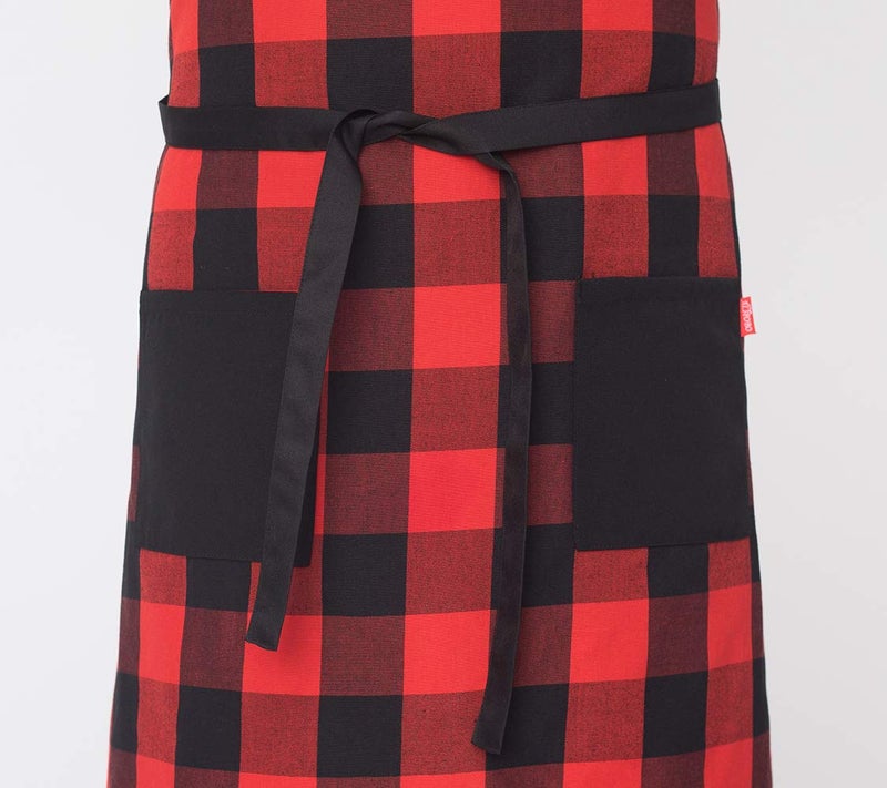 ALIPOBO Chef Bib Apron for Men Women, Christmas Gift, Kitchen Cooking Apron with 2 Pockets, 40" Long Ties and Adjustable Neck Strap - 32" x 28" - Red/Black - Image 4
